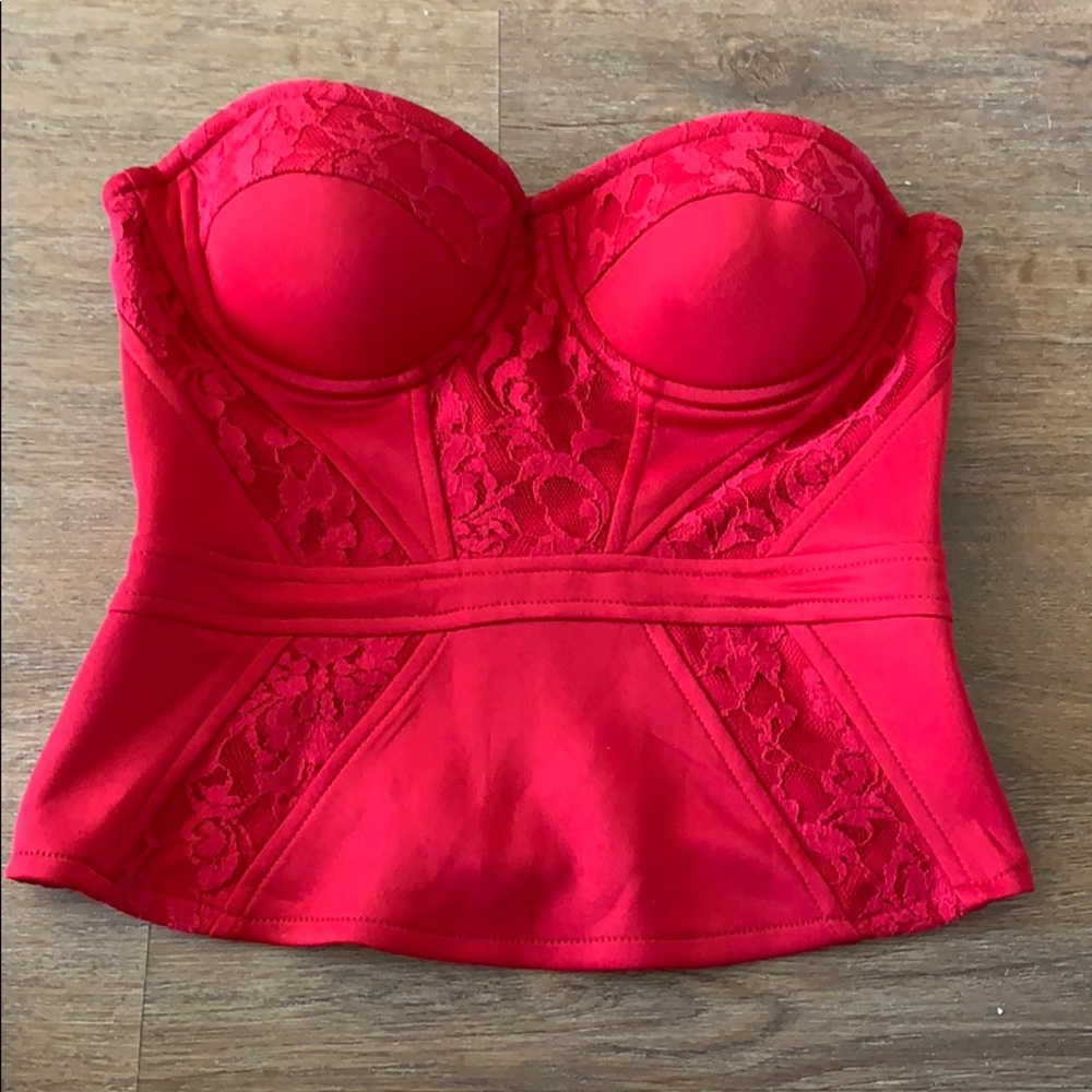 Charlotte Russe Red Lace Bustier Top Strapless